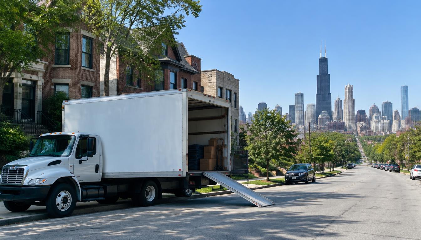 Moving truck preparing for a long-distance move from Florida to Chicago, Illinois