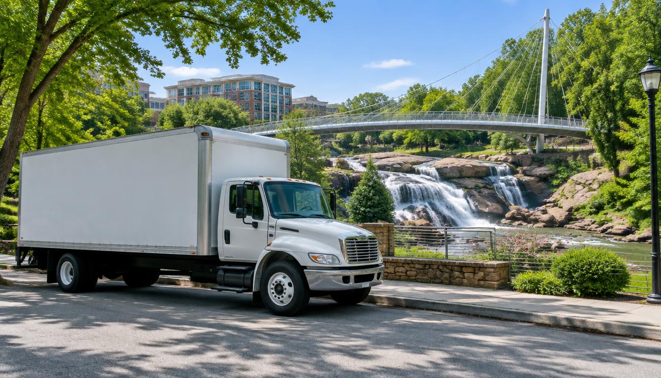 Moving truck on the highway representing a move from Florida to Greenville