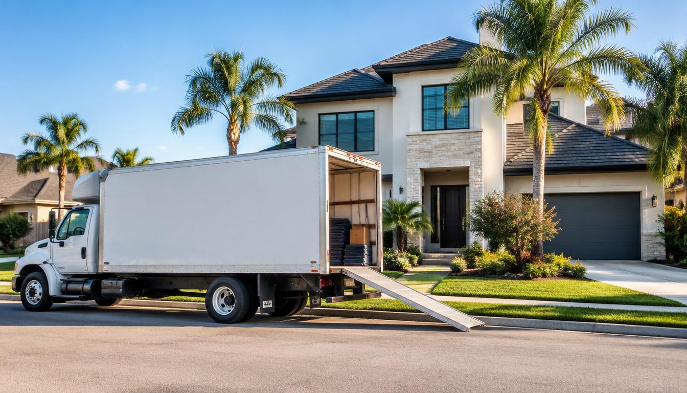 Moving truck preparing for a long-distance move from Florida to Houston, Texas