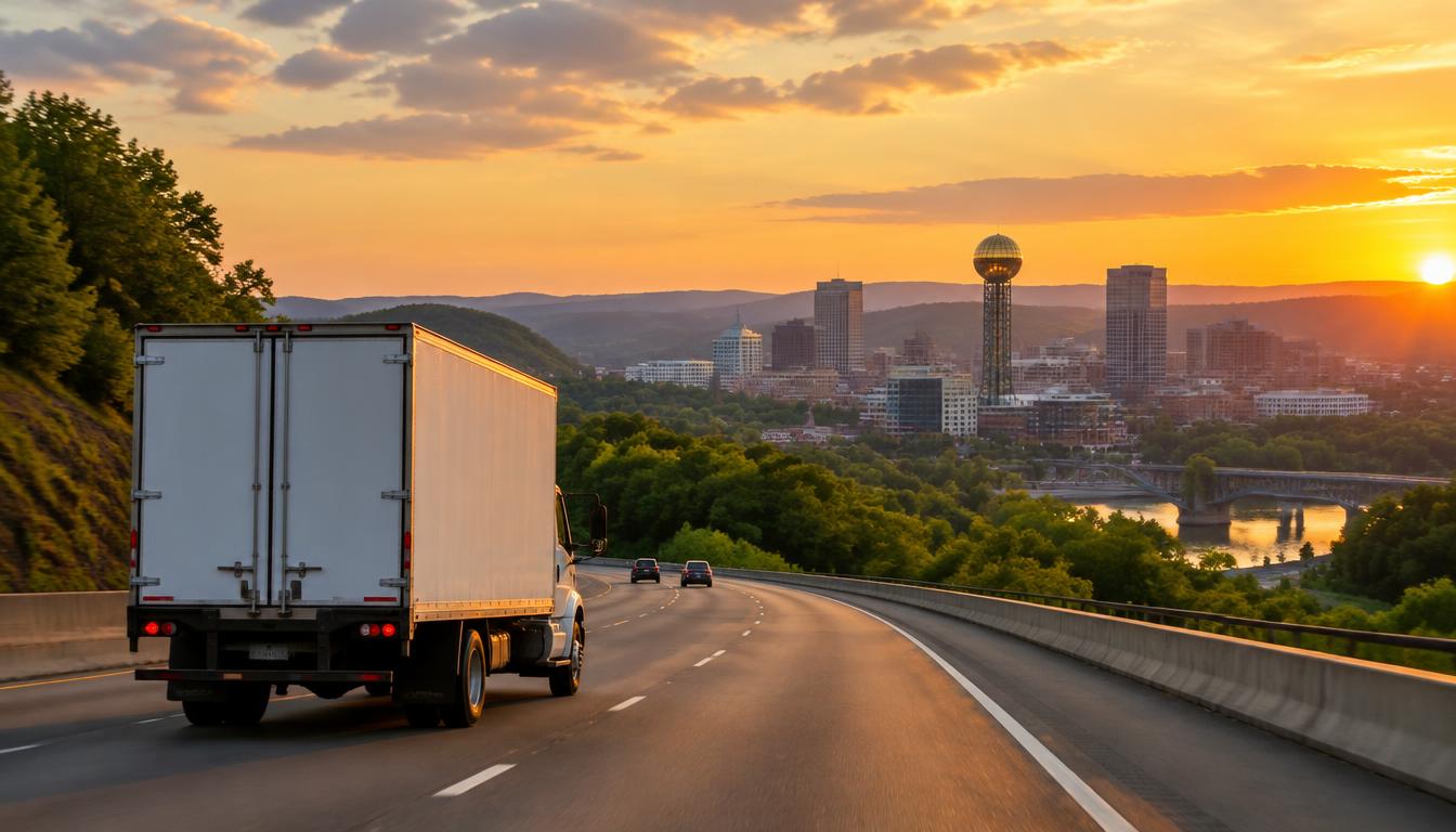 Moving truck on the highway representing a move from Florida to Knoxville
